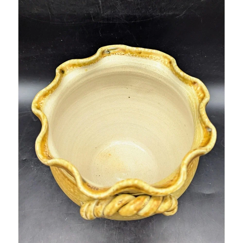 Vintage Wisconsin Pottery Brown Handled Planter Vase 5.25